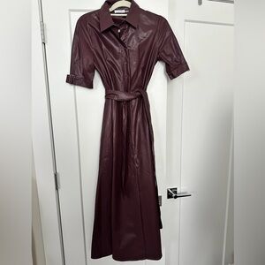 Calvin Klein Long Pleather Button Up Dress